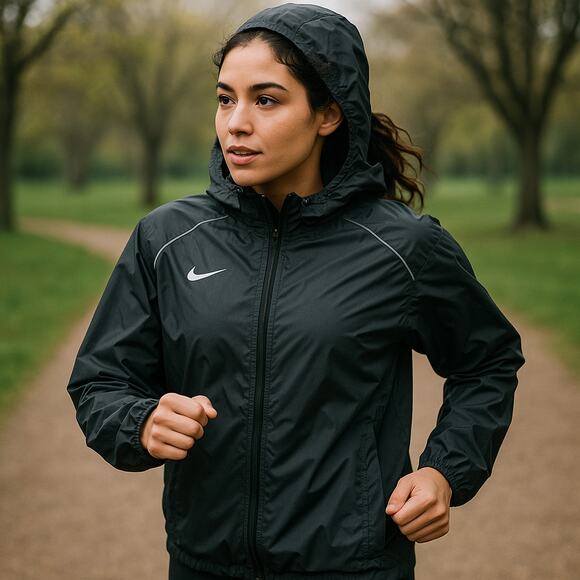 Nike Storm-Fit Women’s Black Hooded Windbreaker Jacket Size Large Waterproof - Picture 1 of 11